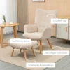 Accentstol I Skandinavisk Design, Med Ottoman, Fåtöljset, Bokträ, Sladdlook, Beige 5