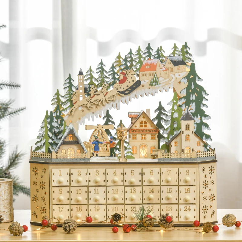 Adventskalender Juldekoration Juldekoration, 24 Lådor, LED-lampor, 39 Cm X 9 Cm X 42 Cm, Vit + Grön 2