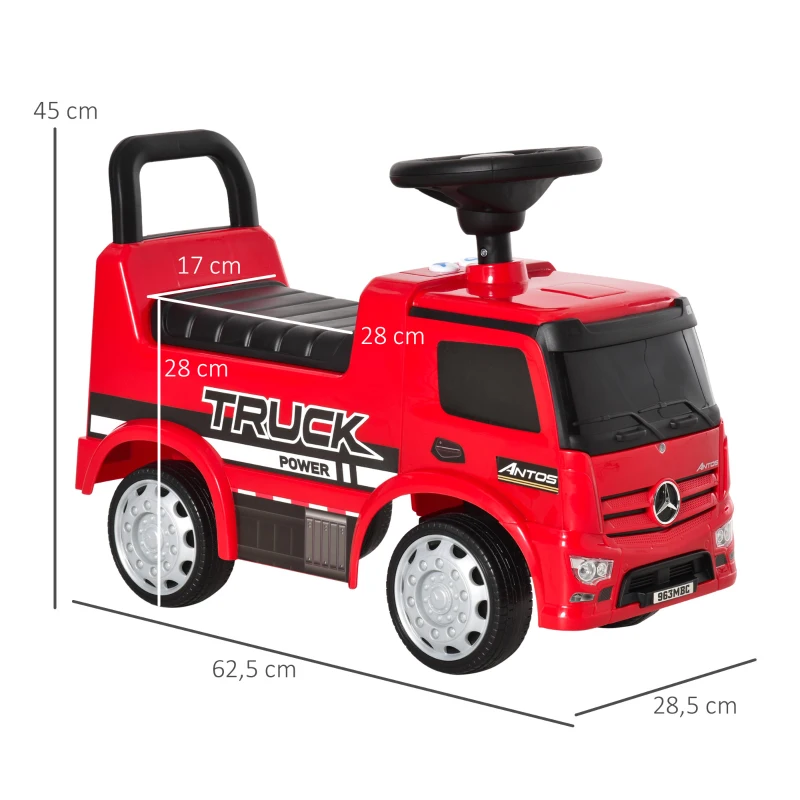 Åkande Fordon åkande Bil Baby åkande Barnbil Licensierad Av Mercedes ANTOS Lastbil Stil Med Ljus För Barn Från 12 Till 36 Månader Metall PP Plast Röd + Svart 62,5x28,5x45cm 3