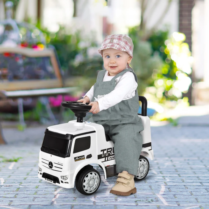 Åkande Fordon åkande Bil Baby åkande Barnbil Licensierad Av Mercedes ANTOS Lastbil Stil Med Ljus För Barn Från 12 Till 36 Månader Metall PP Plast Vit + Svart 62,5x28,5x45cm 2