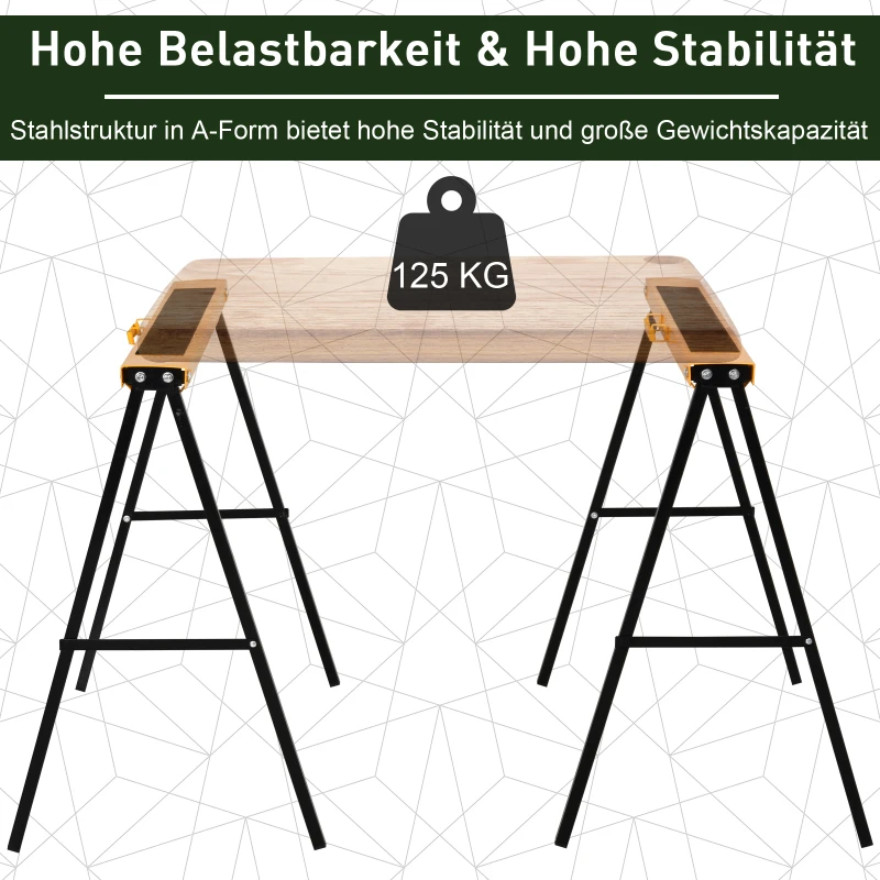 Arbetsbock, Såghäst, Domkraft, Hopfällbar, Halkfri, Stål, Orange, Svart, 99,5 X 50 X 78 Cm, Lastkapacitet 125 Kg 6