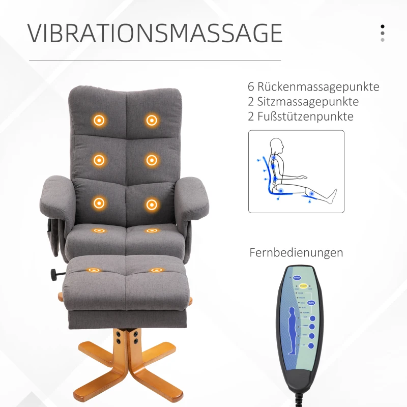 Avslappningsstol, Massagestol Med Fotpall, Förvaringsutrymme, Liggfunktion, TV-stol Med Massagefunktion, TV-fåtölj, Vilstol, Med Träben, 145 Lutning, Polyester, Mörkgrå, 80 X 86 X 99 Cm 4