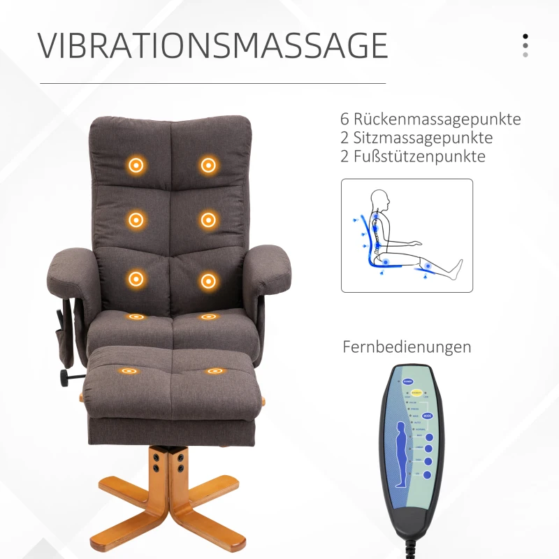 Avslappningsstol, Massagestol Med Fotpall, Förvaringsutrymme, Liggfunktion, TV-stol Med Massagefunktion, TV-stol, 145-tilt, Polyester, Brun, 80 X 86 X 99 Cm 3