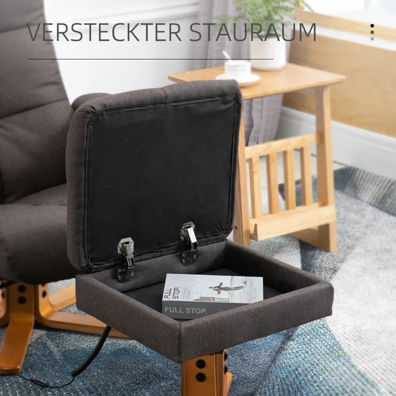 Avslappningsstol, Massagestol Med Fotpall, Förvaringsutrymme, Liggfunktion, TV-stol Med Massagefunktion, TV-stol, 145-tilt, Polyester, Brun, 80 X 86 X 99 Cm 5