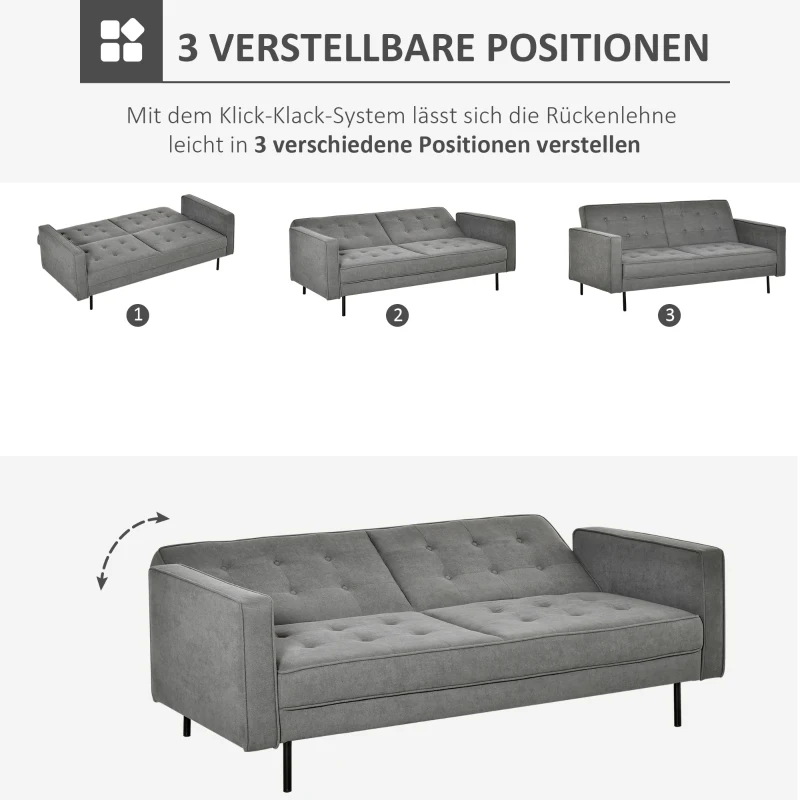 Bäddsoffa 3-sits Bäddsoffa Tyg Bäddsoffa Med Sovfunktion Bäddsoffa Med Justerbar Vinkel Vintage Eukalyptus Trä Bomull Grå 5