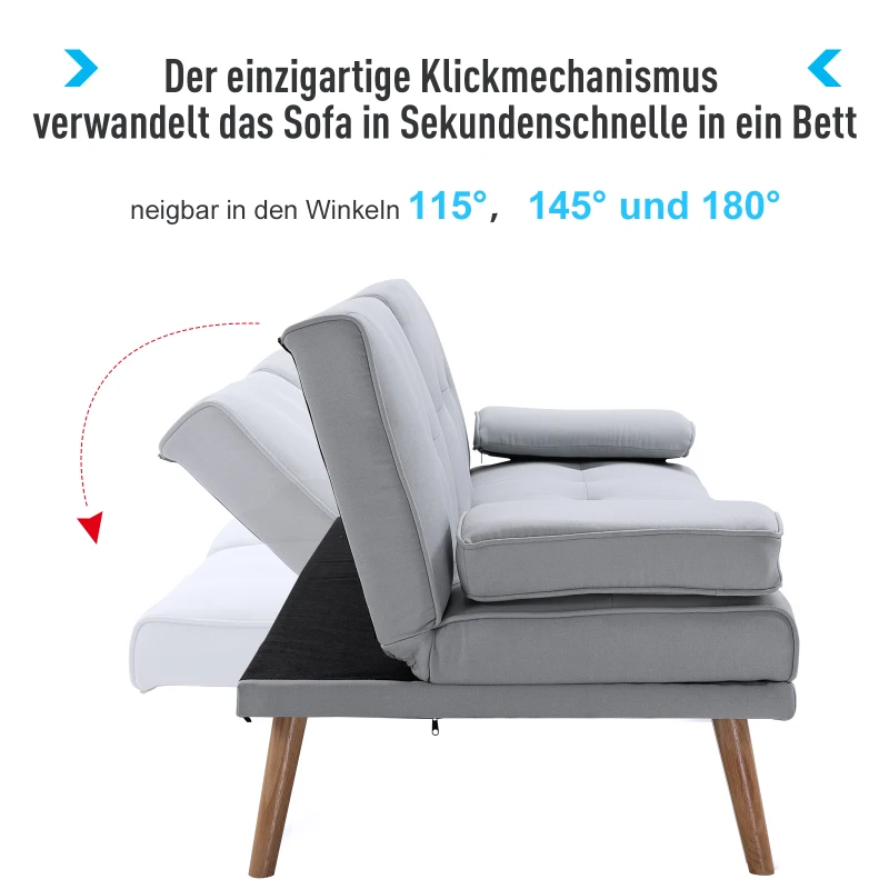 Bäddsoffa, 3-sits Soffa, Bäddsoffa Med Hopfällbart Bord, Tygsoffa Med Linnelook, Bäddsoffa Med Mugghållare, I Scandi Design, Bärförmåga Upp Till 250 Kg, Ljusgrå 4