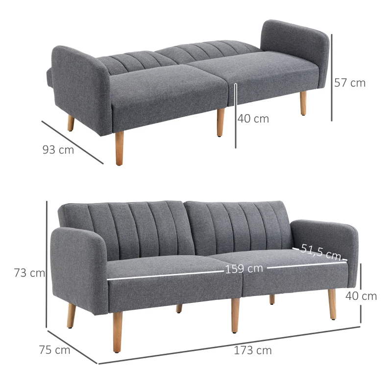 Bäddsoffa Hopfällbar Soffa 2-sits Bäddsoffa I Tyg Med Sovfunktion Soffset Linneliknande Polyestergummiträ Grå 173 X 75 X 73 Cm 3