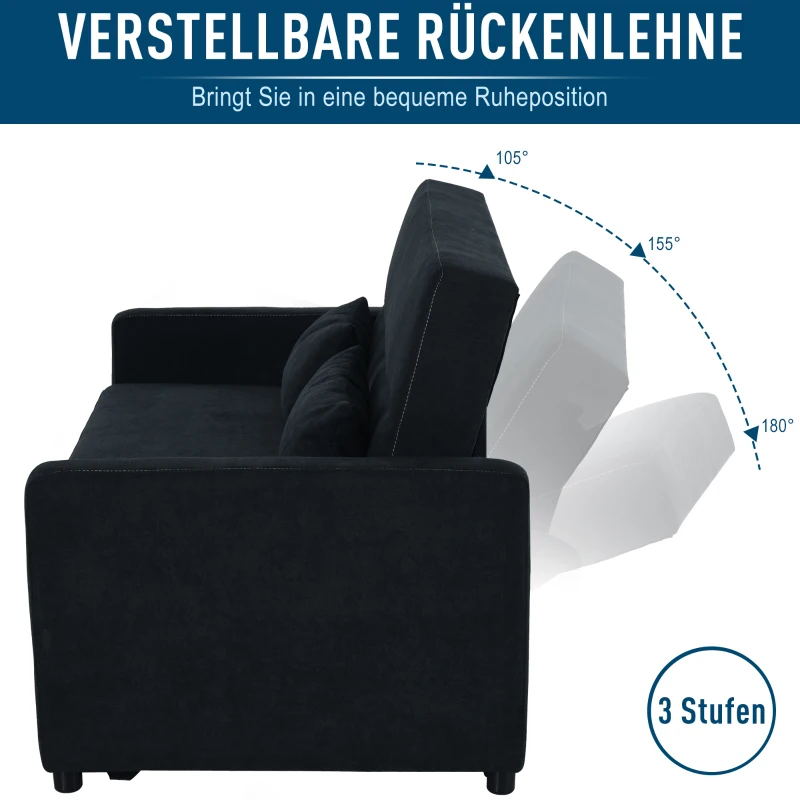 Bäddsoffa, Hopfällbar Soffa, 2-sits Tygsoffa, Bäddsoffa, Soffa Med Sovfunktion, Soffgrupp, Justerbar Vinkel, Svart, 148 X 82 X 89 Cm 6