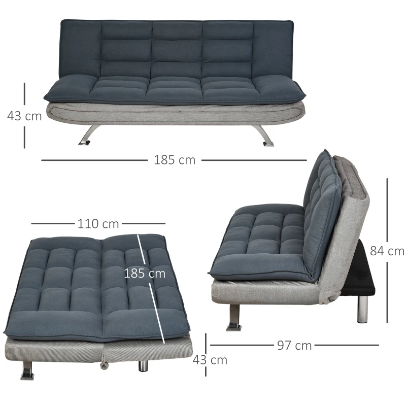 Bäddsoffa, Hopfällbar Soffa, 3-sits Tygsoffa, Schäslong, Bäddsoffa, Soffa Med Sovfunktion, Soffset, Justerbar Vinkel, Grå + Beige, 185 X 97 X 84 Cm 3