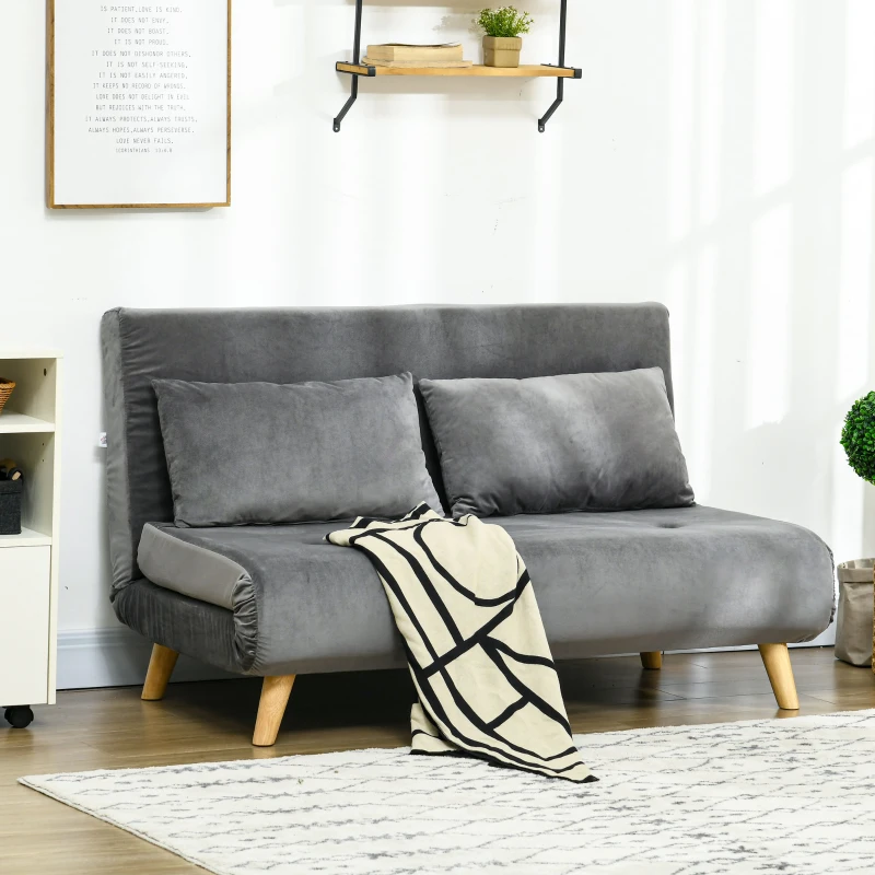 Bäddsoffa, Relaxsoffa, Soffa, Inklusive 2 Kuddar, Sammetslook, 130 X 78 X 79 Cm, Grå 2