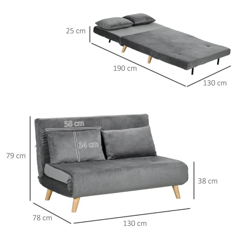 Bäddsoffa, Relaxsoffa, Soffa, Inklusive 2 Kuddar, Sammetslook, 130 X 78 X 79 Cm, Grå 3