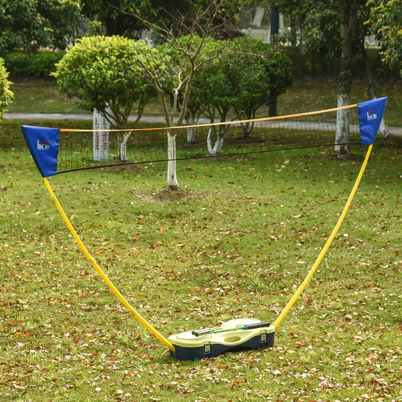 Badmintonnät Med Stativ, Badmintonnätställ, Bärbart Nätställ, Badmintonnät Med 4 Badmintonracketar, Utomhussport, Gul+blå, 286 X 33 X 157 Cm 2