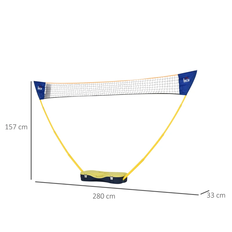 Badmintonnät Med Stativ, Badmintonnätställ, Bärbart Nätställ, Badmintonnät Med 4 Badmintonracketar, Utomhussport, Gul+blå, 286 X 33 X 157 Cm 3