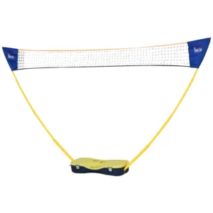 Badmintonnät Med Stativ, Badmintonnätställ, Bärbart Nätställ, Badmintonnät Med 4 Badmintonracketar, Utomhussport, Gul+blå, 286 X 33 X 157 Cm 1