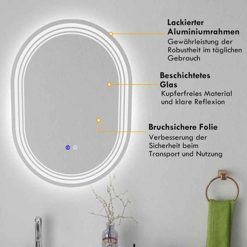 Badrumsspegel Badrumsspegel Anti-dim LED-lampor 70cm X 50cm X 3cm Silver + Vit 7