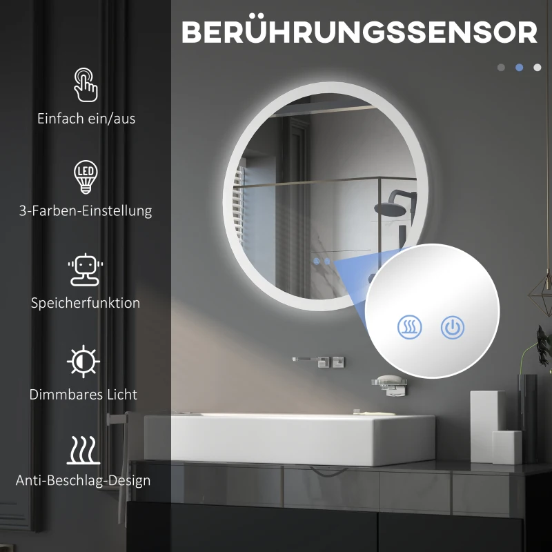 Badrumsspegel Badrumsspegel Med LED-ljus Touchsensor Anti-imfunktion 4