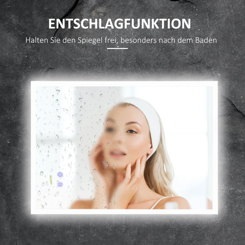 Badrumsspegel Med LED-ljus, Anti-imfunktion, Touch-omkopplare, Silver 6