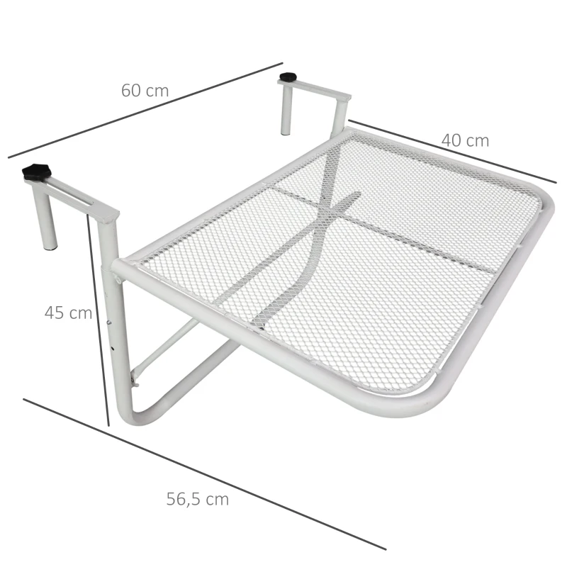 Balkonghängbord Trädgårdsbord Höjdjusterbar Fyrkantig Terrass Metall Vit L60 X B56,5 X H45 Cm 3