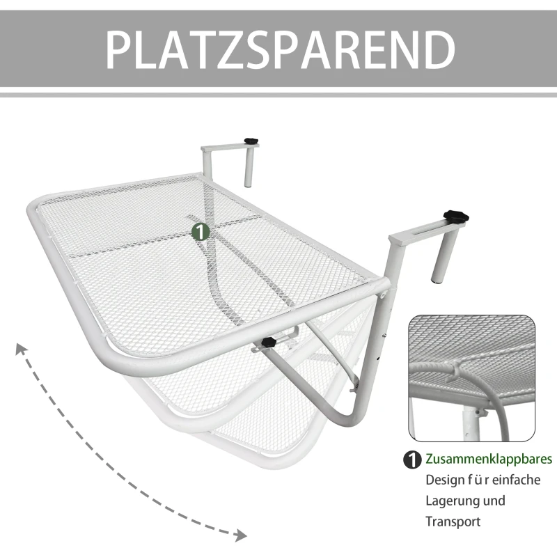 Balkonghängbord Trädgårdsbord Höjdjusterbar Fyrkantig Terrass Metall Vit L60 X B56,5 X H45 Cm 5