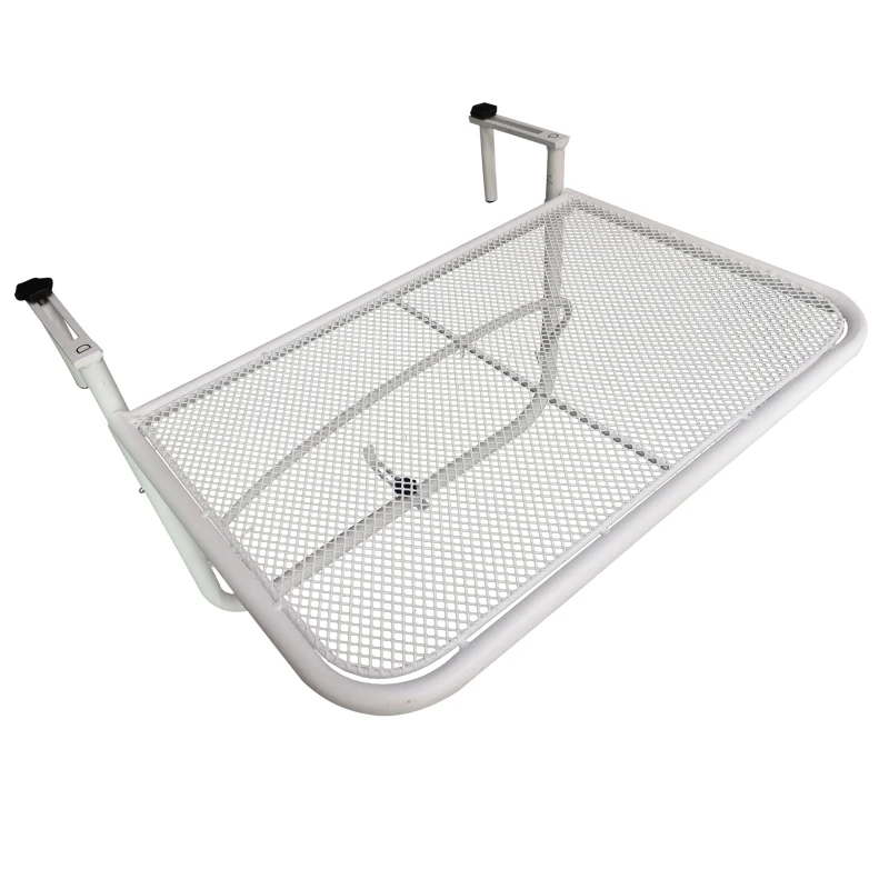 Balkonghängbord Trädgårdsbord Höjdjusterbar Fyrkantig Terrass Metall Vit L60 X B56,5 X H45 Cm 1