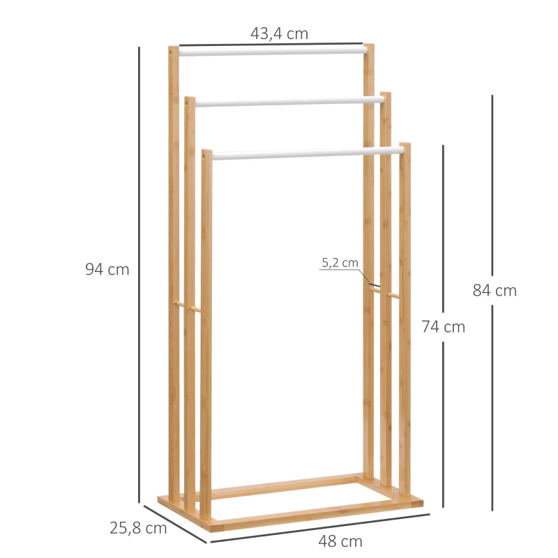 Bambu Handduksställ. 3-delad Design, 3 Handdukstorkar 48 Cm X 25,8 Cm X 94 Cm, Natur + Vit 3