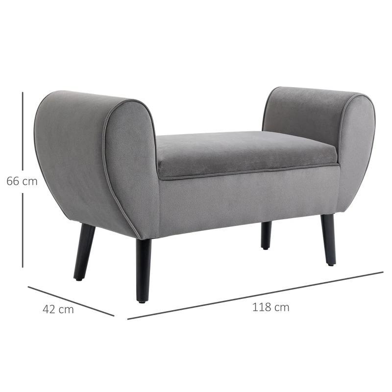 Bänk Klädd Bänk Med Förvaringsutrymme Armstöd Bröstbänk Modern Hall Sovrum Vardagsrum Sammetslen Polyester Gummi Trä Grå 118 X 42 X 66 Cm 3