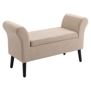 Bänk Stoppad Bänk Med Förvaringsutrymme Armstöd Bröstbänk Modern Hall Sovrum Vardagsrum Sammetslen Polyester Gummi Trä Beige 111,5 X 41 X 65 Cm 1