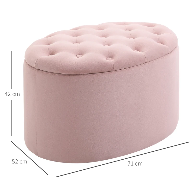 Bänk Stoppad Bänk Med Förvaringsutrymme Bröstbänk Oval Hall Sovrum Vardagsrum Sammetslen Polyester Rosa 71 X 52 X 42 Cm 3