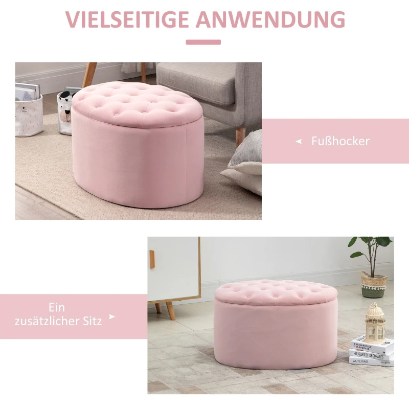 Bänk Stoppad Bänk Med Förvaringsutrymme Bröstbänk Oval Hall Sovrum Vardagsrum Sammetslen Polyester Rosa 71 X 52 X 42 Cm 5