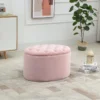 Bänk Stoppad Bänk Med Förvaringsutrymme Bröstbänk Oval Hall Sovrum Vardagsrum Sammetslen Polyester Rosa 71 X 52 X 42 Cm 10