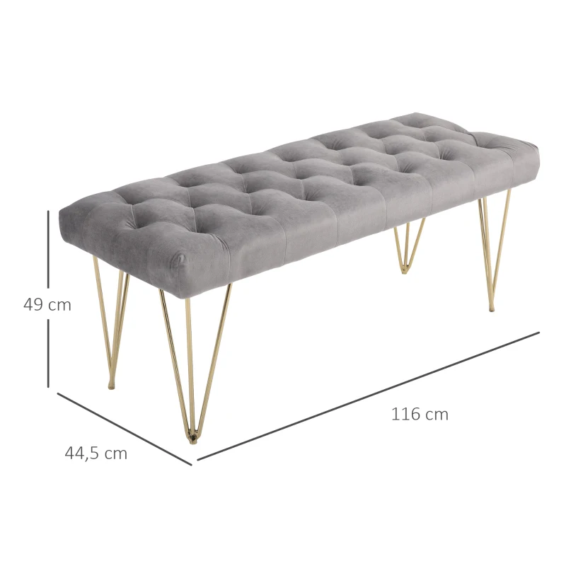 Bänk Stoppad Bänk Pianobänk Skobänk Med Sammetslook Sängbänk Pianobänk För Sovrum, Vardagsrum, Hall, Metallgrå 116 X 44,5 X 49 Cm 3