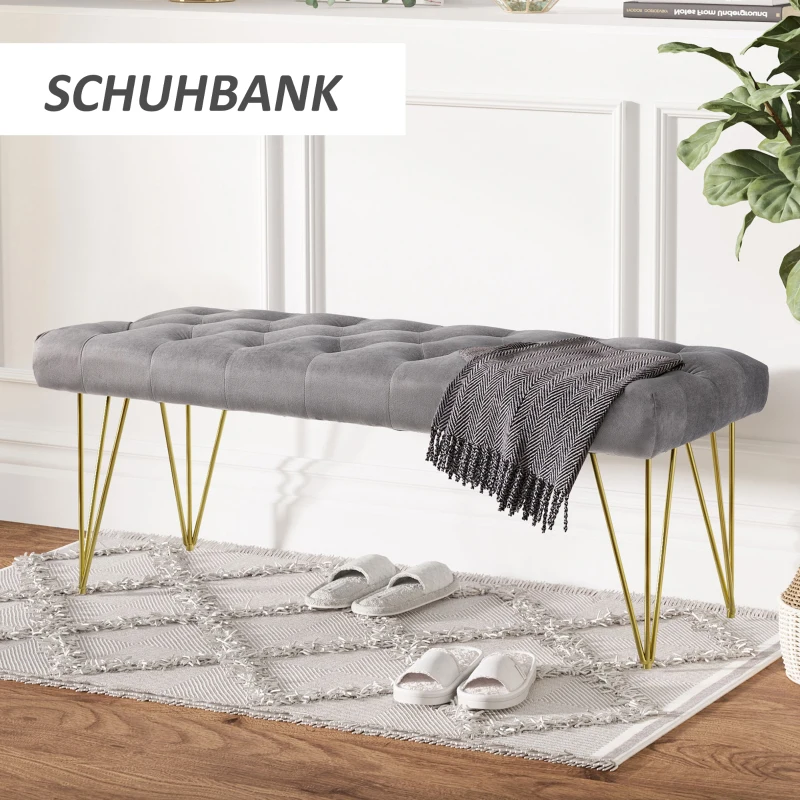 Bänk Stoppad Bänk Pianobänk Skobänk Med Sammetslook Sängbänk Pianobänk För Sovrum, Vardagsrum, Hall, Metallgrå 116 X 44,5 X 49 Cm 6