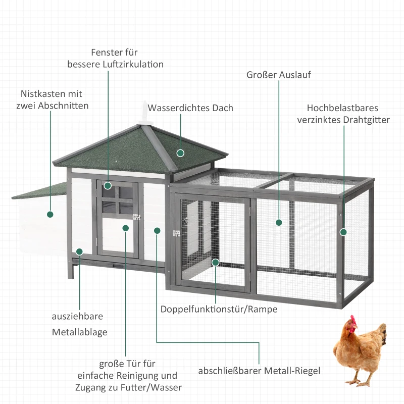 Bantam Coop Bantam Coop Bantam House With Run Stall Med Sittpinnar Holklåda Vaktelcoop Utomhus Vinterfestival Furuved Grå + Vit 196 X 76 X 97 Cm 4