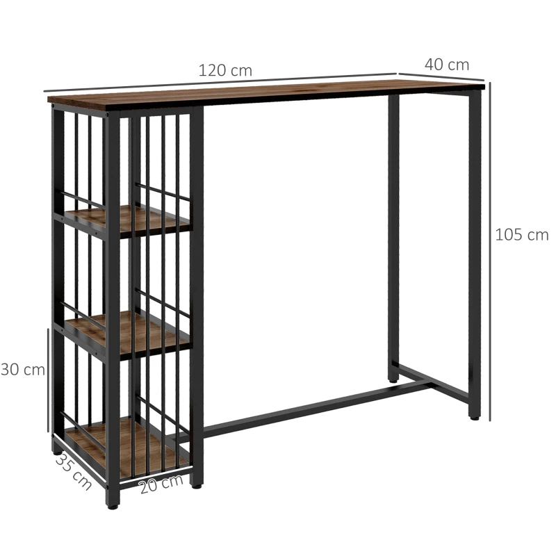 Barbord, Barbord, Köksbänk, Industridesign, 3 Hyllplan, 120 X 40 X 105 Cm; Svart + Brun 3