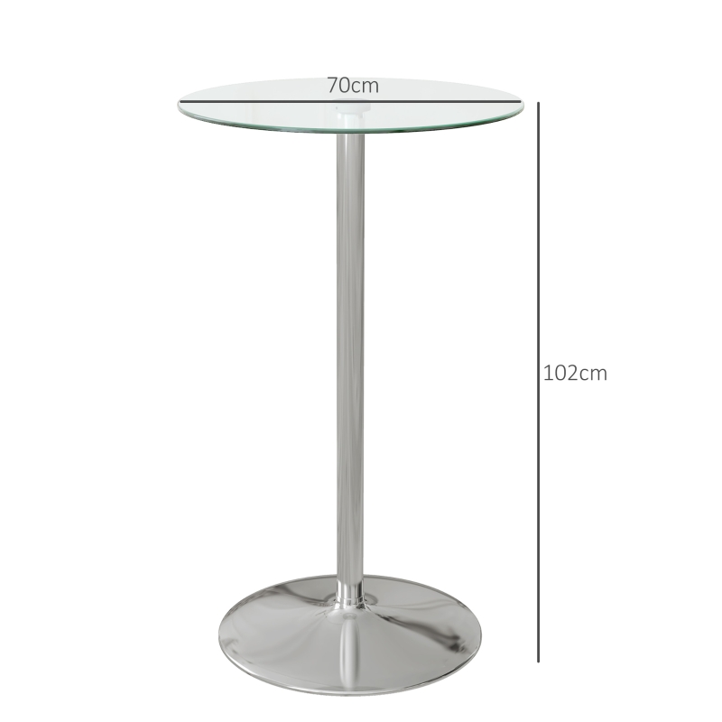 Barbord, Runt Bord, Skiva I Härdat Glas, Modern Design, 60 X 60 X 102 Cm, Silver 3