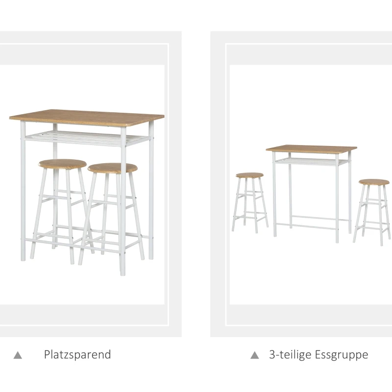 Barbordsset 3-delat Matbord Med 2 Barstolar Matgrupp Köksbord Och Stolar Barbord Och Barstol Med Förvaringshylla MDF-skiva Stål Vit + Ek 80 X 50 X 90 Cm 4