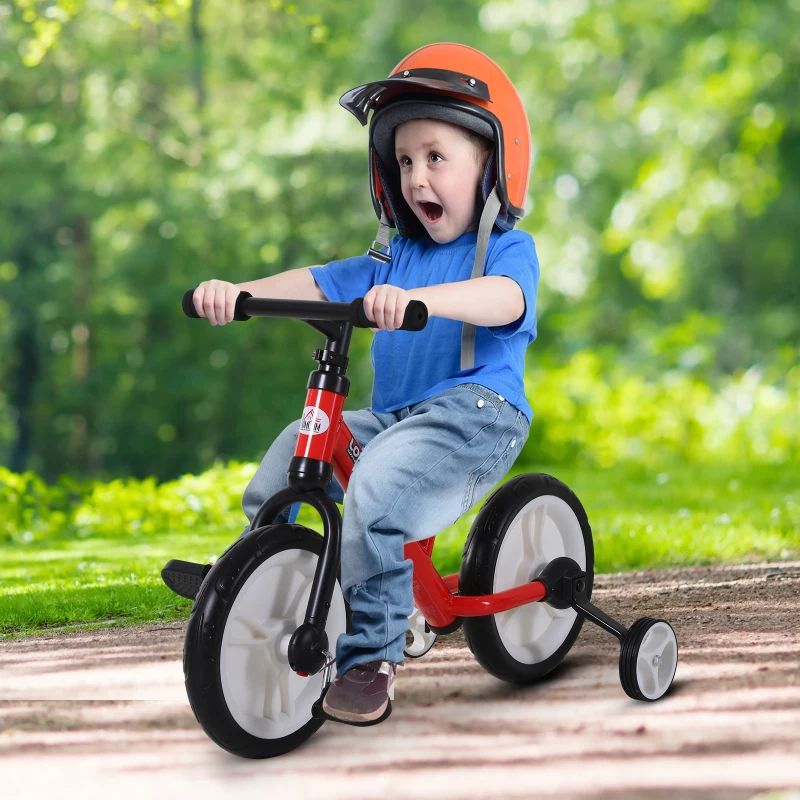 Barnbalanscykel, Inlärningscykel, Barncykel, 2-i-1, Barncykel Med Stödhjul Och Pedaler, 2-5 år, Sitshöjd Justerbar, PP, Röd, 85 X B36 X H54 Cm 2