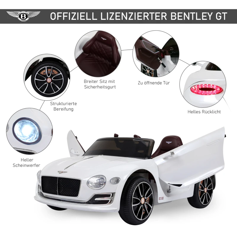 Barnbil Bentley GT Licensierad Barnfordon Elbil Med Fjärrkontroll 2 X 390 Motorer Barn Vit 108 X 60 X 43 Cm 5