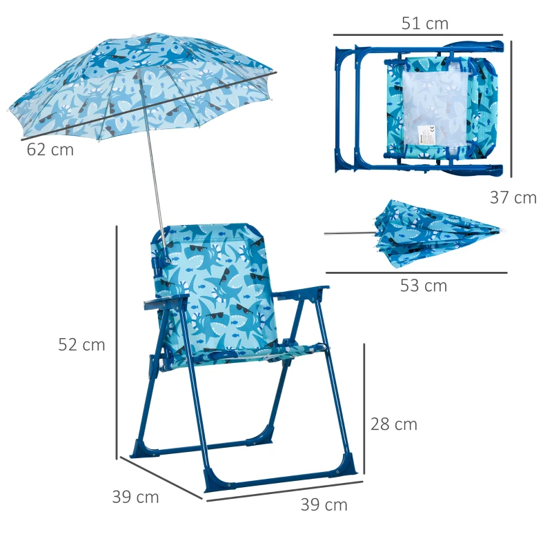 Barncampingstol Med Parasoll Barnsolstol Hopfällbar Stol För 1-3 år Lätt Metallblå 39 X 39 X 52cm 3