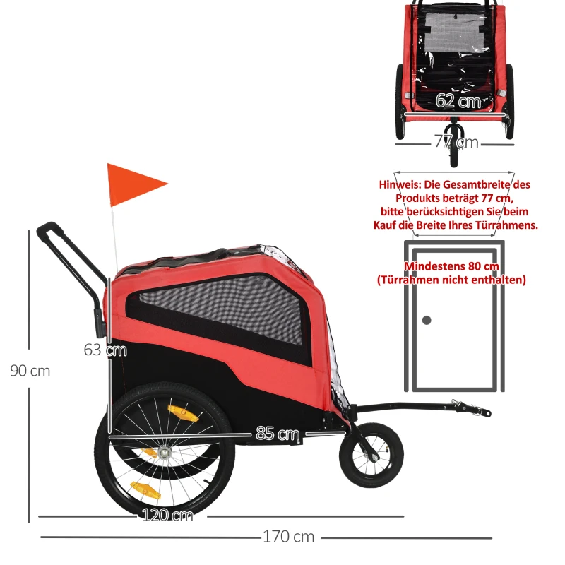 Barncykelvagn, Inklusive Reflexer, 1 Flagga, 170 Cm X 77 Cm X 90 Cm, Röd 3