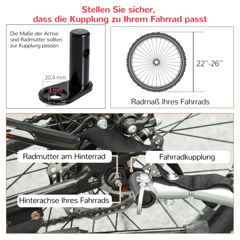 Barncykelvagn Med Universalkoppling 155 X 88 X 108cm Stålröd + Svart 7