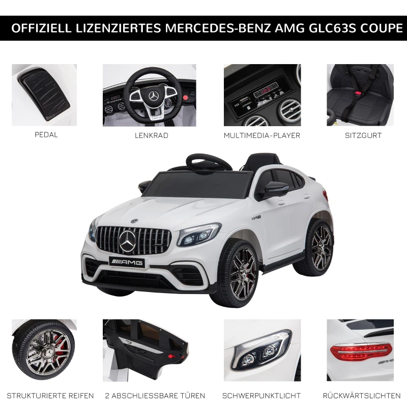 Barnfordon 12V Mercedes-Benz AMG GLA45 Licensierad Elbil Med Fjärrstyrt Säkerhetsbälte 2 X 35W Motorer MP337-60 Månader Vit 115 X 70 X 55 Cm 7