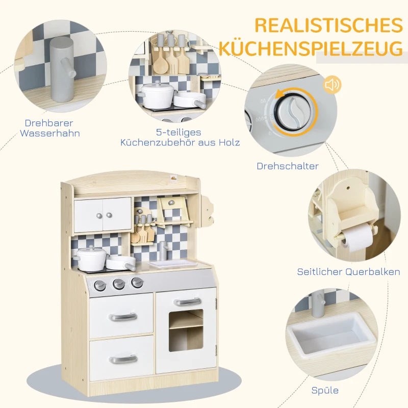 Barnkök Lekkök Av Trä Köksleksaker Med Tillbehör Dimbildning Vattensprayljus Musikalisk Lek Köksleksaksset För 36 år 54,5 X 29 X 80 Cm 4