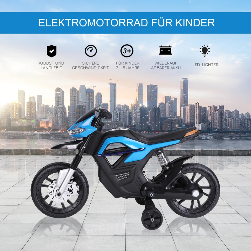 Barnmotorcykel Barnelmotorcykel Elmotorcykel För Barn 3-6 år Lätt Musik MP3 Elfordon Med Stödhjul Max 3 Km/h Metall + Plast Blå 105 X 52,3 X 62,3 Cm 4