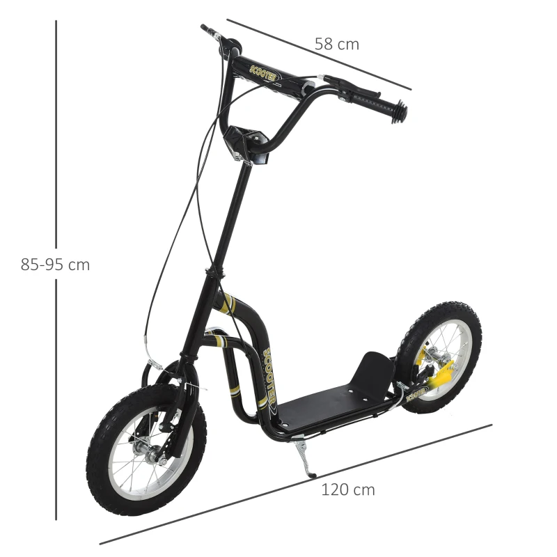 Barnskoter Från 5 år Skoter Barnskoter Stadsskoter Barnskoter Kickboard Med Pneumatiska Däck 12 Tum Gummi Aluminium Svart 120 X 58 X 85-95 Cm 3