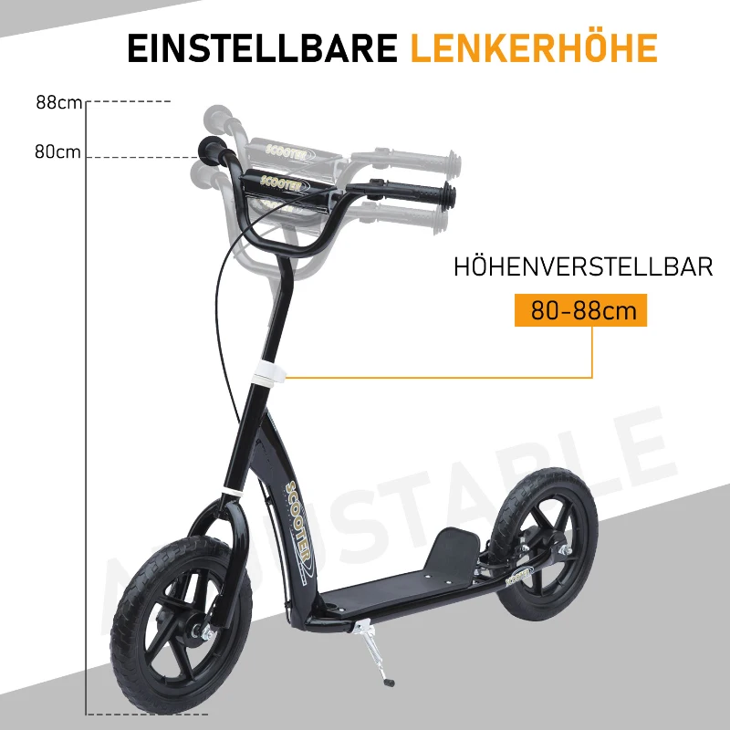 Barnskoter Med Bakbroms Sparkscooter 12 Tum Sparkscooter Stadsskoter För Barn Kickboard Höjdjusterbar Stål EVA Svart 120 X 52 X 80-88 Cm 5