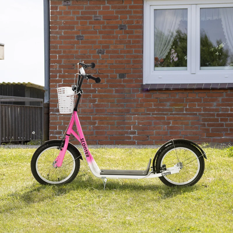 Barnskoter Med Broms, Inklusive Korg, Höjdjusterbar, För Barn 5 Till 12 år, Vit + Rosa 10