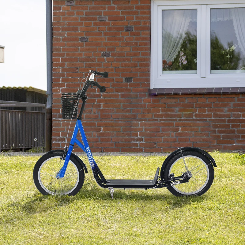 Barnskoter, Skoter Med Broms, Inklusive Korg, Höjdjusterbar, För Barn 5-12 år, Blå + Svart 10