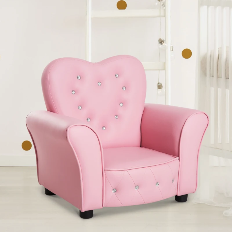 Barnsoffa Barnfåtölj Prinsessa Minisoffa Barnrumssoffa Hjärtformad Rosa L59 X B41,5 X H49 Cm 2