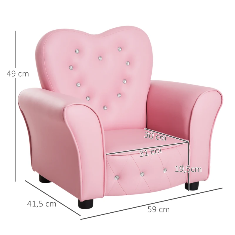 Barnsoffa Barnfåtölj Prinsessa Minisoffa Barnrumssoffa Hjärtformad Rosa L59 X B41,5 X H49 Cm 3